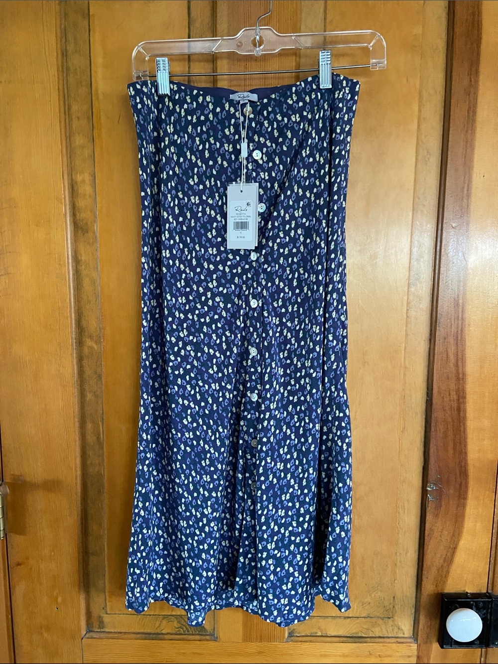 Rails Navy Floral Button-Front Midi Skirt